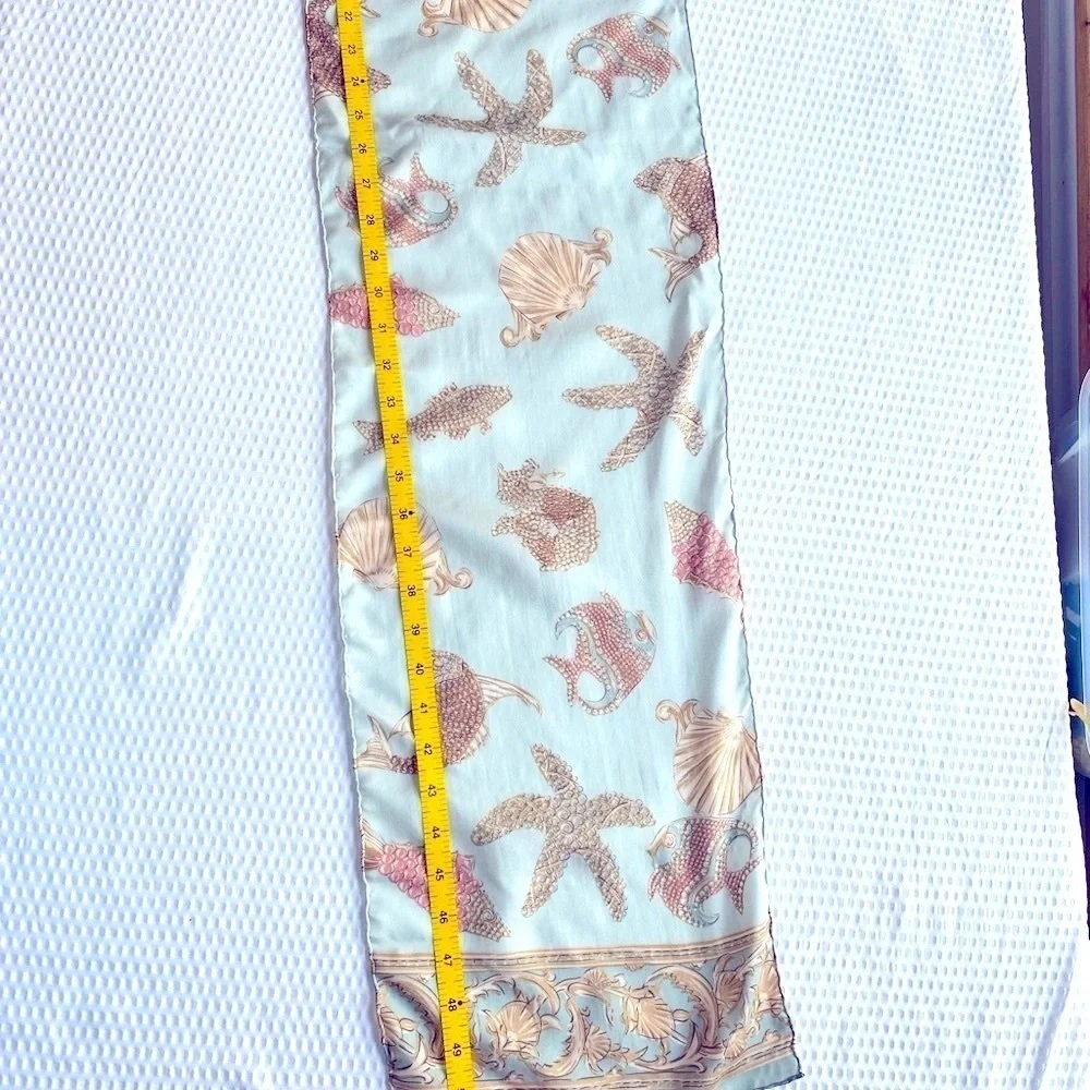 Silk Scarf Oblong Aqua Teal 51 Inches Hand Rolled